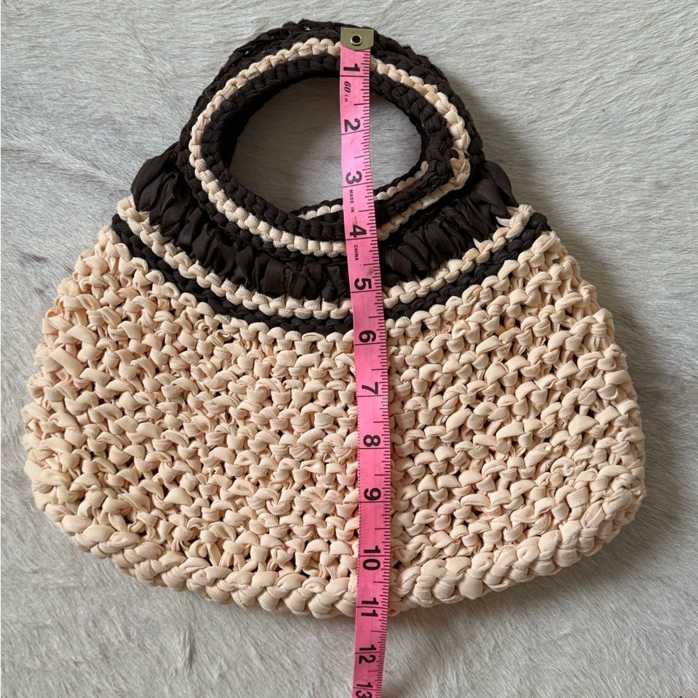 Handmade Recycled Fabric Crochet Mini Tote Bag | Boho Y2K Cottagecore Purse - Picture 3 of 4